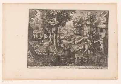 Landschap met het verhaal van de barmhartige Samaritaan: de aankomst bij de herberg