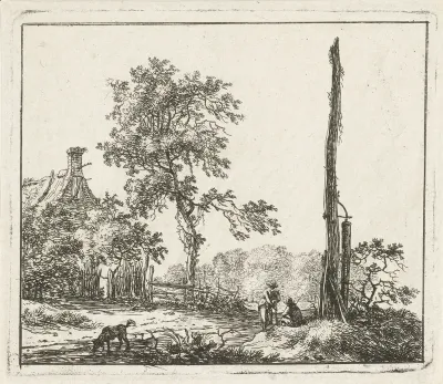 Landschap met hoge paal