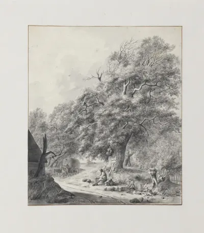 Landschap met hooiwagen op een weg