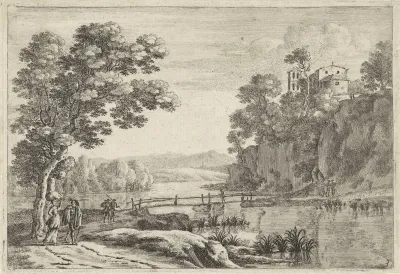 Landschap met houten brug