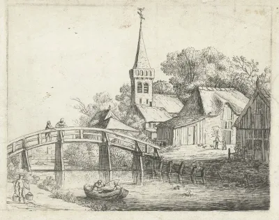 Landschap met houten brug