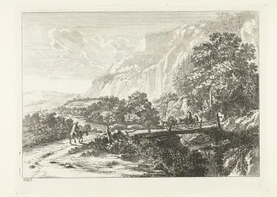Landschap met houten brug bij Sulmona nabij Tivoli