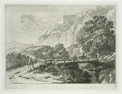 Landschap met houten brug bij Sulmona nabij Tivoli
