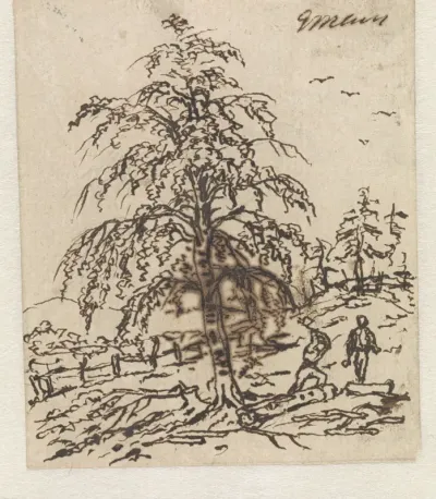 Landschap met houthakker onder boom