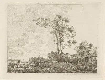 Landschap met huis aan een rivier