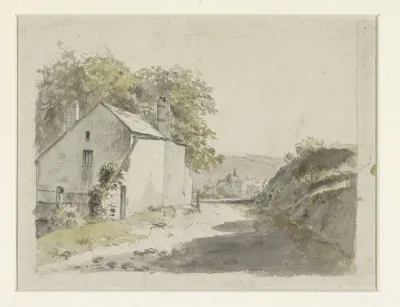 Landschap met huis aan weg
