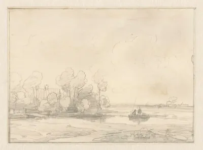 Landschap met huis omringd door bomen aan het water