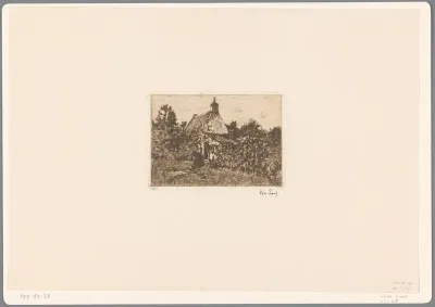 Landschap met huis tussen bomen en planten