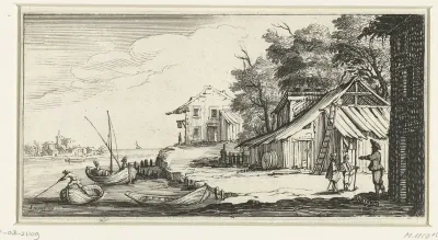 Landschap met huizen aan een rivier