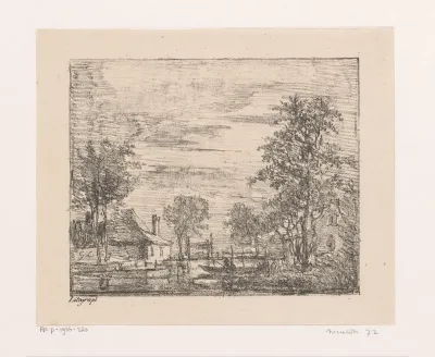 Landschap met huizen aan het water