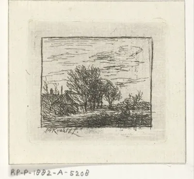 Landschap met huizen en bomen