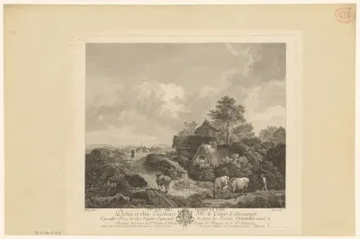 Landschap met hutten en koeien bij Leuben-Schleinitz