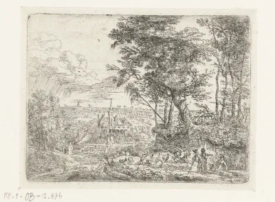 Landschap met in de verte een landhuis