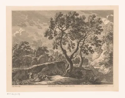 Landschap met in midden drie bomen