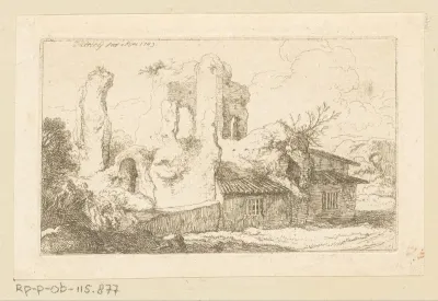 Landschap met in ruïne gebouwde woning