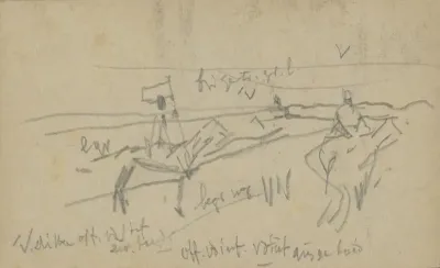 Landschap met infanterieofficieren te paard
