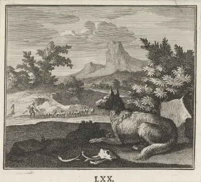 Landschap met jagende wolf