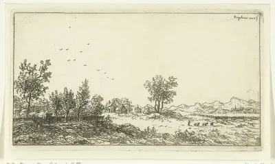 Landschap met jongen en drie schapen