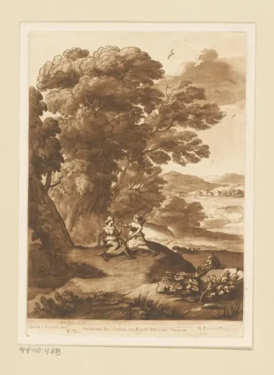 Landschap met Jupiter die Callisto verleidt in de gedaante van Diana
