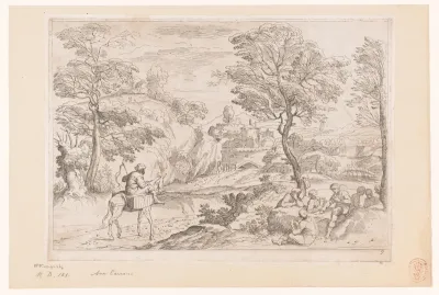 Landschap met kaartspelende mannen