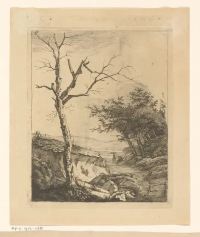 Landschap met kale boom op de voorgrond