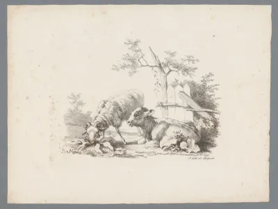 Landschap met kalf en ram