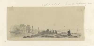 Landschap met kanaal, hengelaars en melkboer