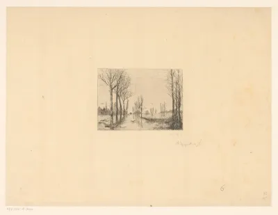 Landschap met kanaal waarlangs bomen