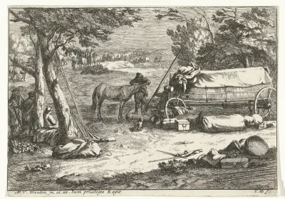 Landschap met kar en figuren