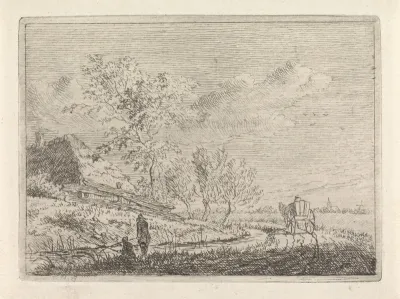 Landschap met kar en twee vissers