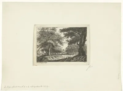 Landschap met karrenspoor en vee