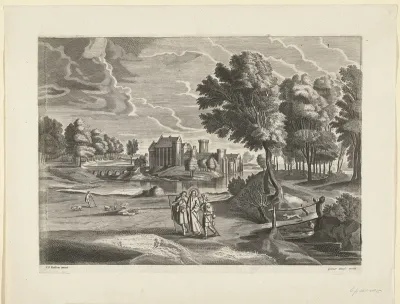 Landschap met kasteel en Emmaüsgangers