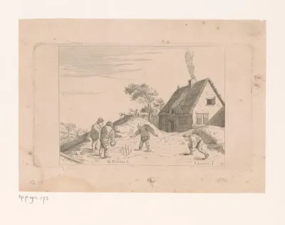 Landschap met kegelaars bij een woning