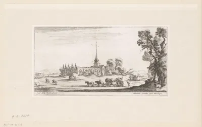 Landschap met kerk en koets