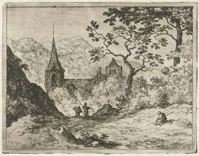 Landschap met kerk in vallei