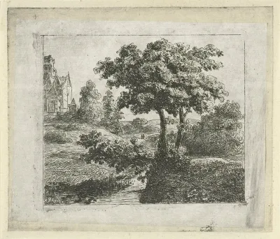 Landschap met kerk op een heuvel