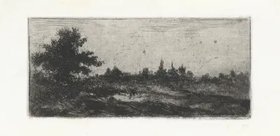 Landschap met kerktorens in de verte