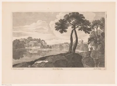 Landschap met klooster aan rivier