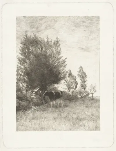 Landschap met koe bij boom