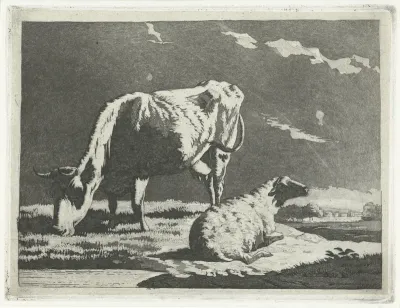 Landschap met koe en schaap