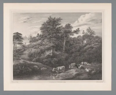 Landschap met koeien aan het water