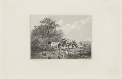 Landschap met koeien en geiten