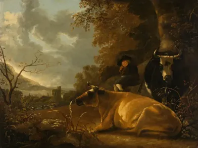 Landschap met koeien en herdersjongen