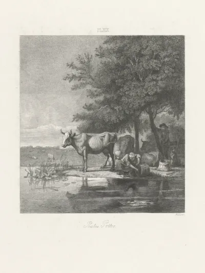 Landschap met koeien en twee figuren