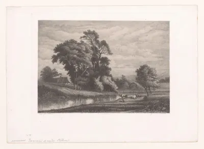 Landschap met koeien langs een rivier