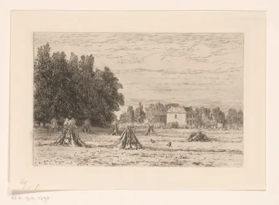 Landschap met korenschoven