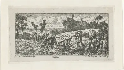 Landschap met korenschoven