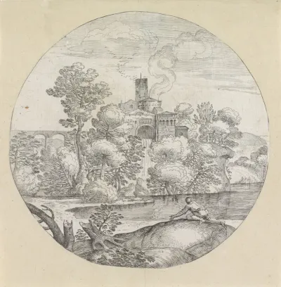 Landschap met kruipende man