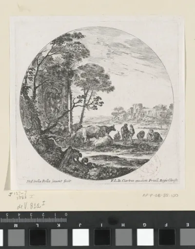 Landschap met kudde en Korinthisch kapiteel