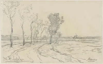 Landschap met laan, met aan weerzijde bomen te Meern